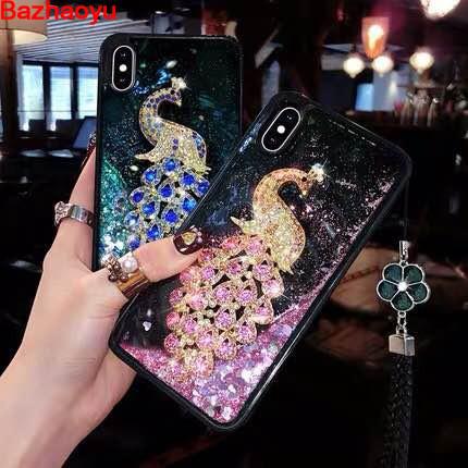 Ốp lưng kim tuyến đính đá hình chim công cho OPPO A37 A57/A39 A71 A83 F1S/A59 A3 A3S/A5 A7 F3 F5 F7 F9