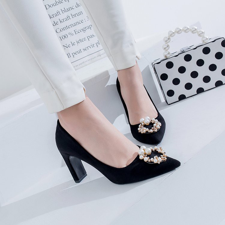 Giày cao gót da lộn gót dẹt mũi đá BIG SIZE 35-43