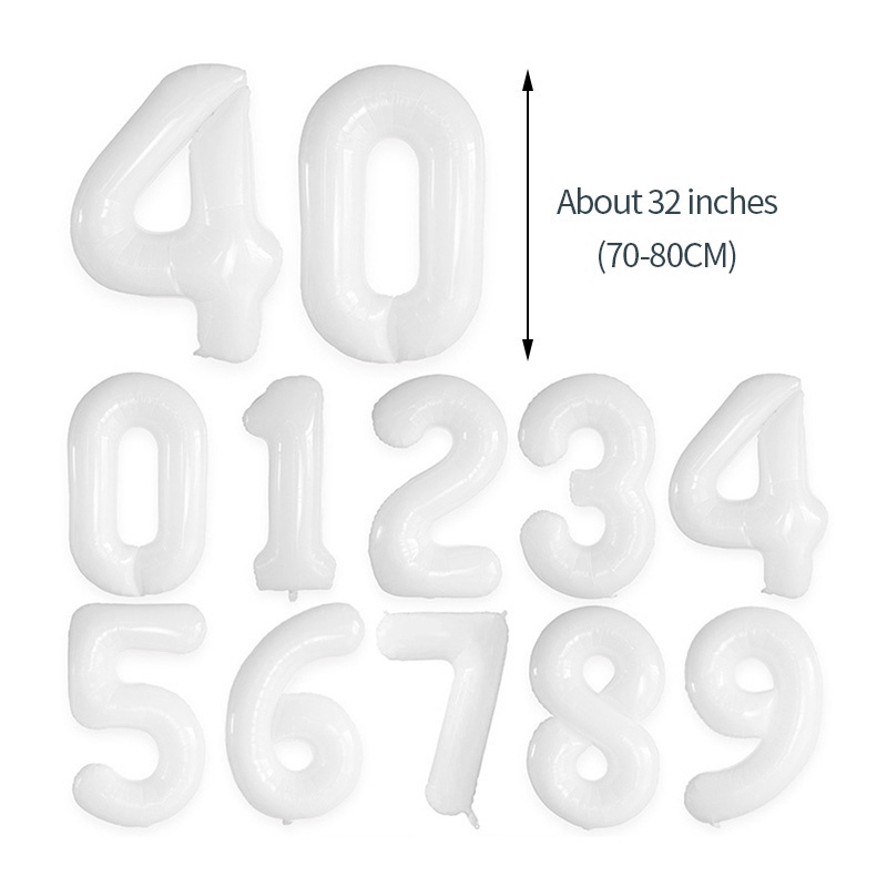 Bong Bóng Nhôm 32 Inch Hình Chữ Số Màu Trắng / Đen