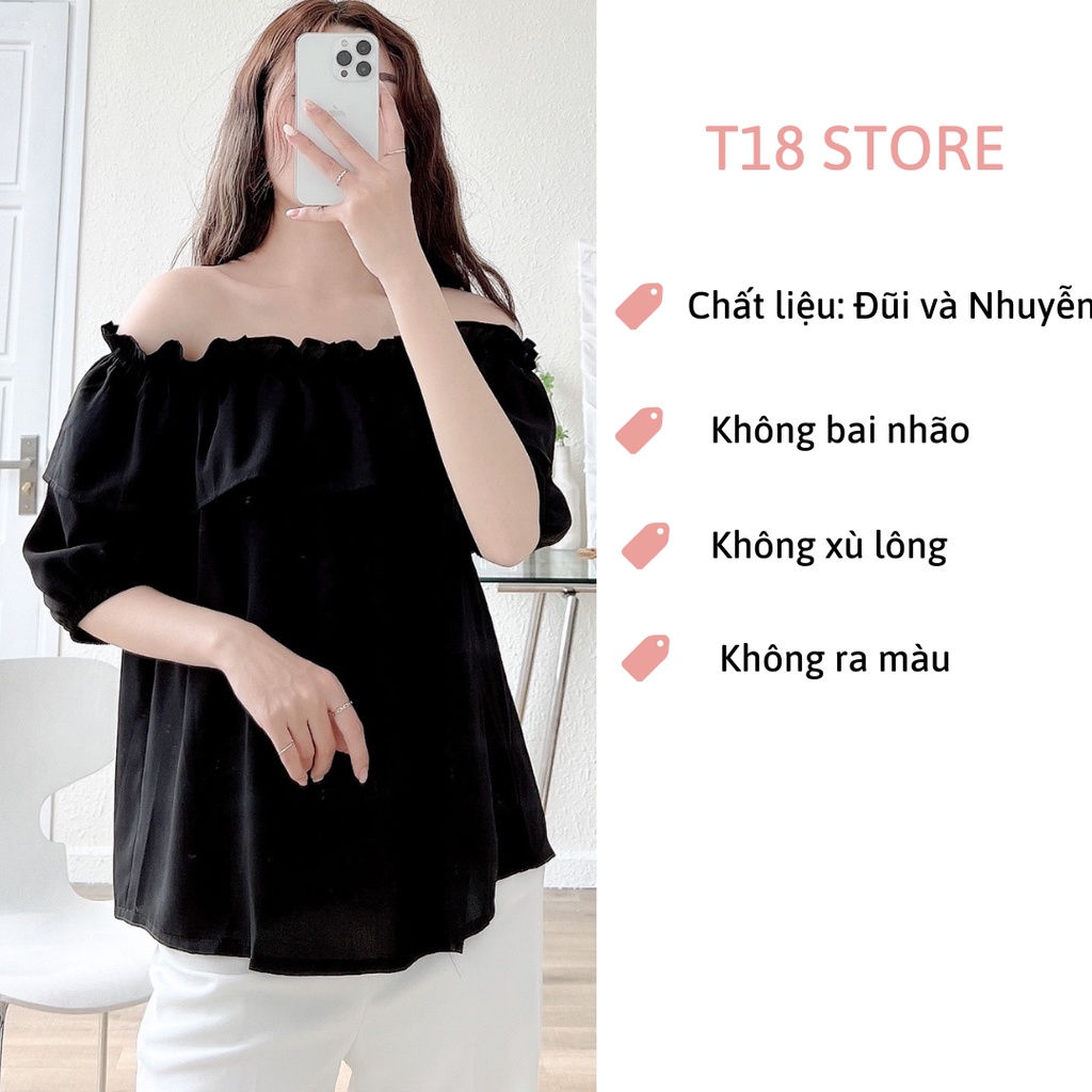 Áo Trễ Vai Tay Bồng Cánh Tiên Tay Bèo Tầng Mặc 2 Kiểu Áo Kiểu Nữ Tay Phồng Phối Quần Sooc Chân Váy Cá Tính T18STORE SM15