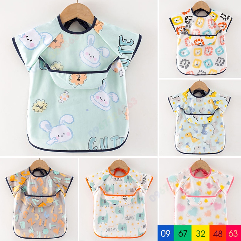 Áo yếm ăn dặm XUẤT NHẬT CỘC TAY CÓ MÁNG chống thấm cho bé