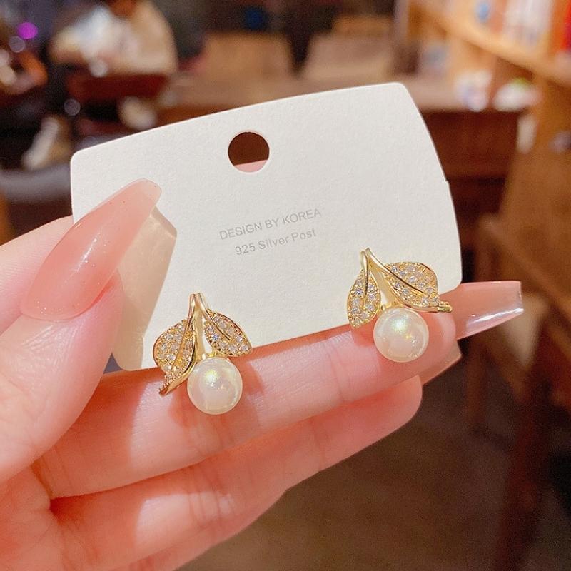 [HÌNH CHỤP THẬT] Bông tai ngọc nhân tạo đính đá sang trọng cao cấp chuôi bạc 925