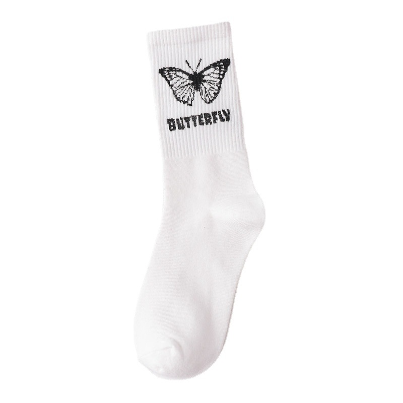 Tất nam nữ cổ cao, vớ dài unisex in hình bướm cực đẹp TN38
