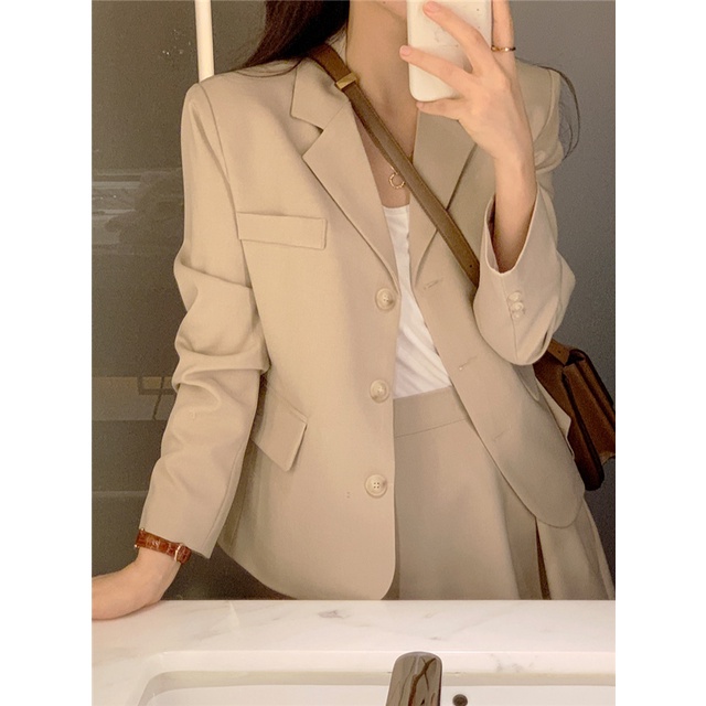 Áo khoác blazer cổ chữ v/ váy lưng cao phong cách retro mới mẫu 45278 | BigBuy360 - bigbuy360.vn