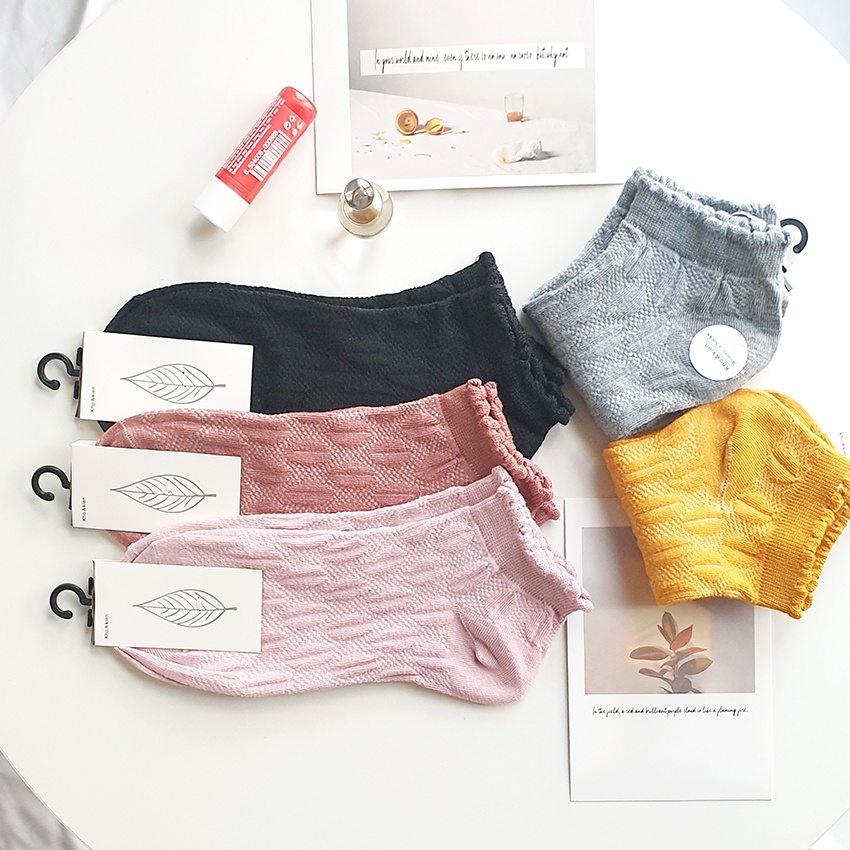 Tất nữ cổ ngắn chất cotton lì dệt gân loại dày đẹp - Tất sắc màu Havana FPT23