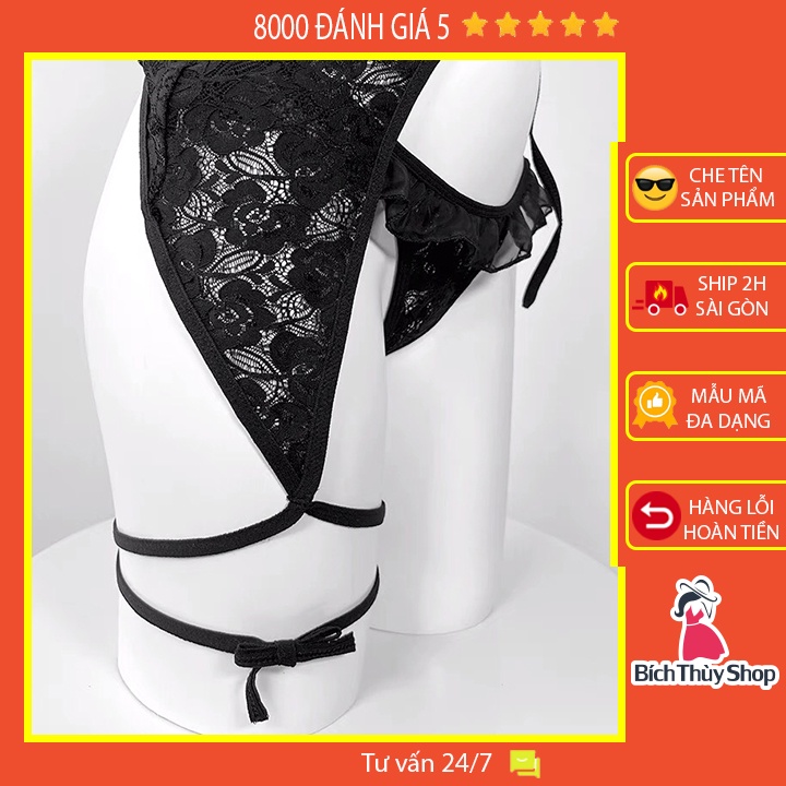 Váy ngủ sexy kiểu sườn xám tay ngắn tà lệch dây cột chéo chân kèm chip ren gợi cảm BT42252