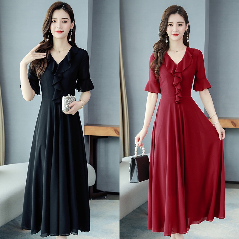 Váy đầm trung niên tặng mẹ giá rẻ đẹp, voan lụa thoáng mát, mềm mại, dáng xoè che khuyết điểm bụng tốt