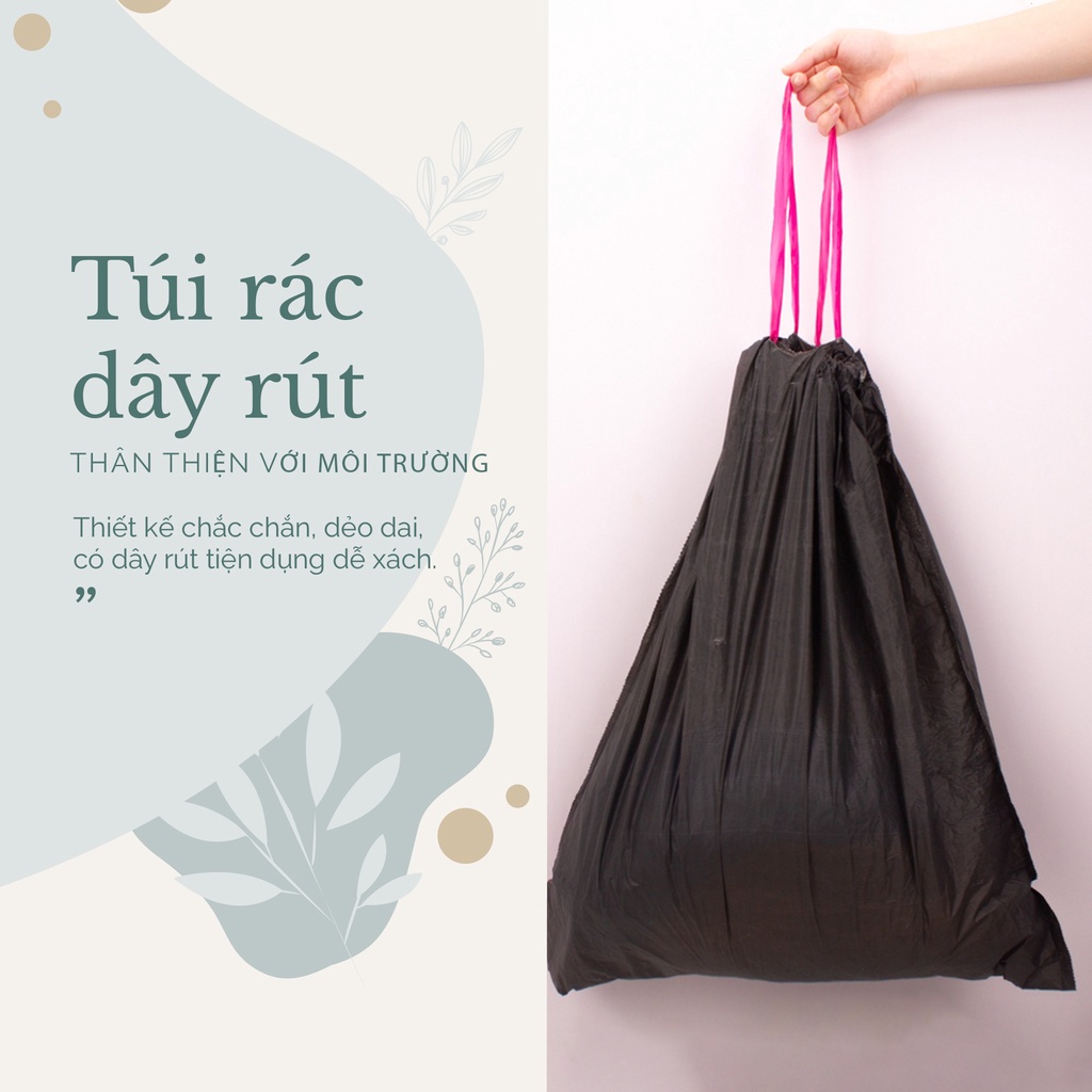 Cuộn 15 túi đựng rác có dây rút tiện dụng kích thước 45 x 50cm