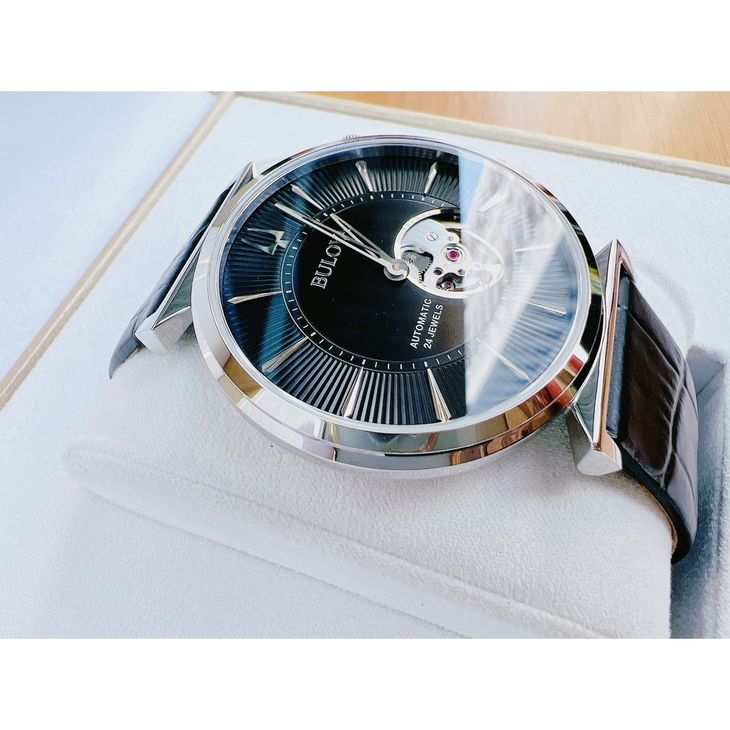 Đồng hồ nam chính hãng Bulova Regatta Automatic Black Dial Leather Strap  96A234- Máy cơ - Kính cứng