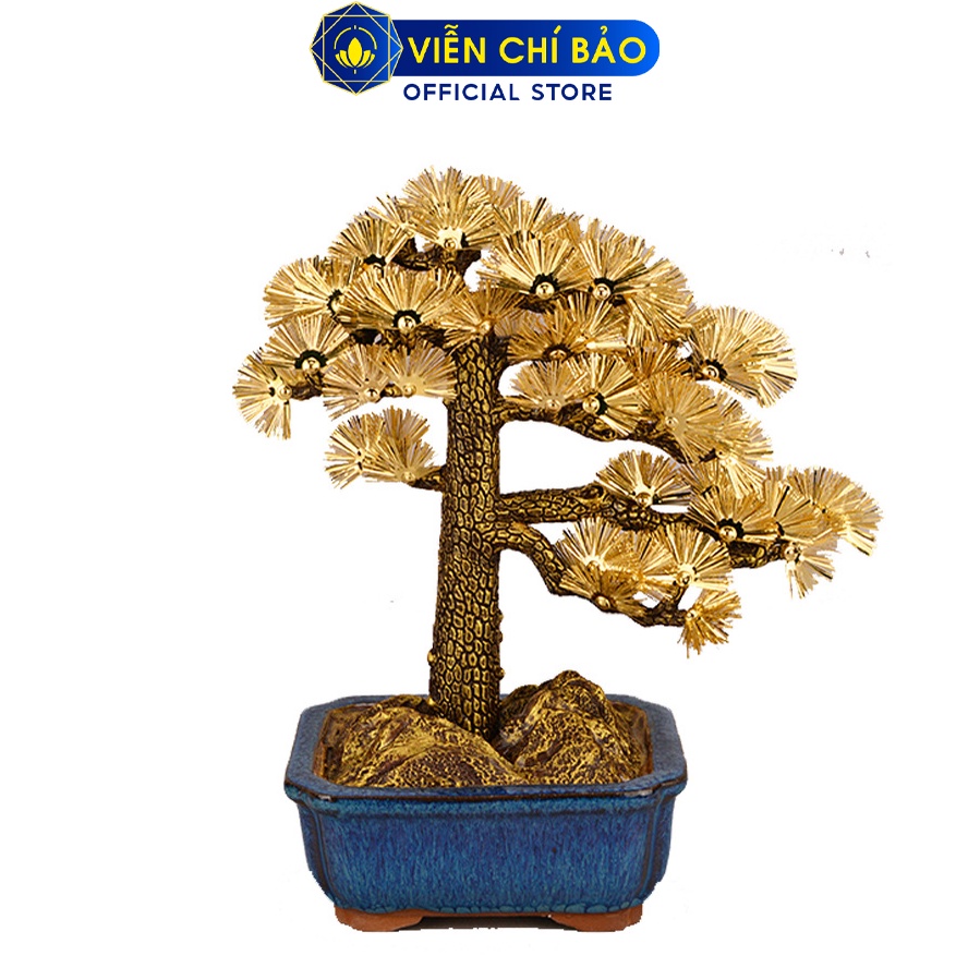 Chậu cây tùng la hán, hoa mai ngũ phúc dát vàng 24K quà tặng cao cấp trang trí nhà cửa Viễn Chí Bảo M600078