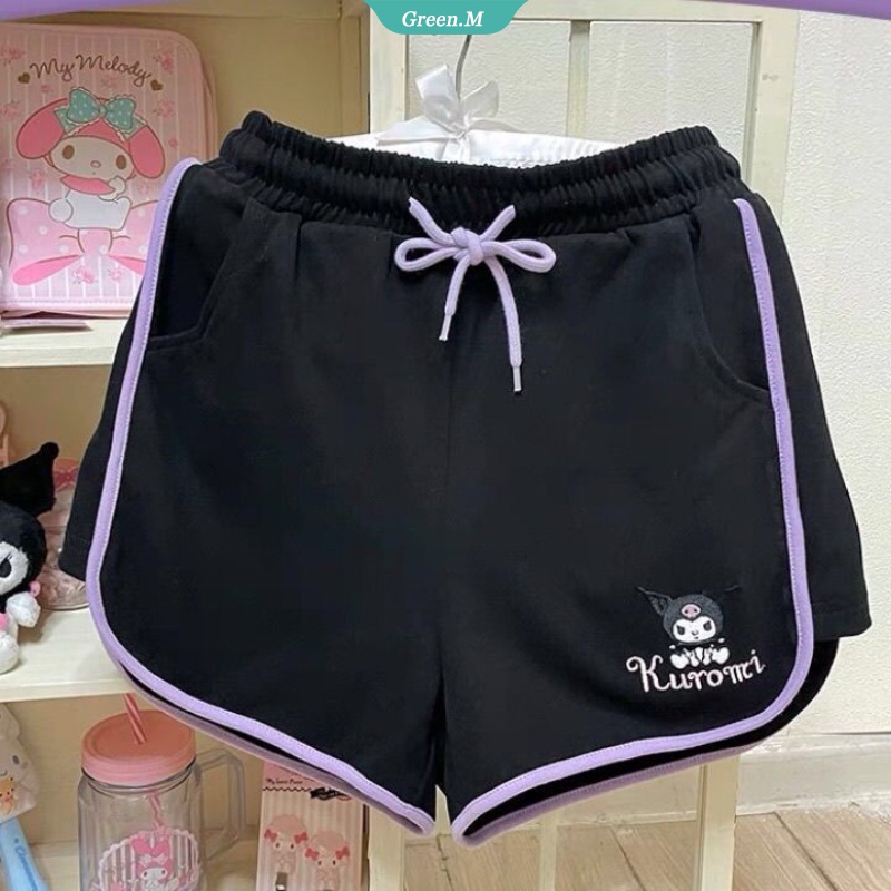 SANRIO Quần Short Thể Thao Lưng Thun Co Giãn In Họa Tiết Hoạt Hình Kuromi Cinnamoroll Dễ Thương Thời Trang Làm Quà Tặng Cho Bạn Gái