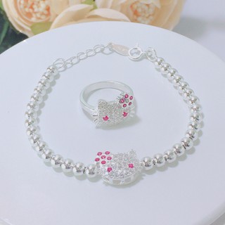 Combo Vòng tay + Nhẫn Bạc Hello kitty Cho bé Đáng Yêu BTE00325 _ Trang sức BNJ