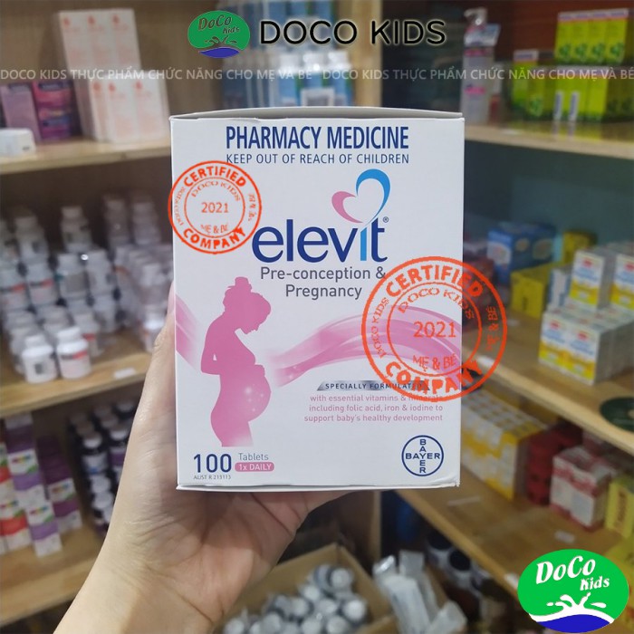 Elevit bầu,Vitamin tổng hợp Elevit cho phụ nữ mang thai,bổ sung Vitamin C,D3,Axit Folic cho mẹ bầu,hàng Úc,hộp 100 viên.