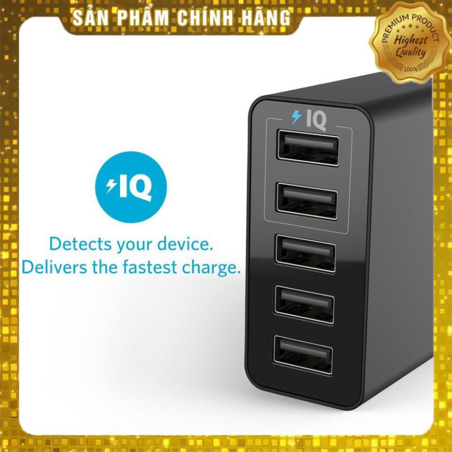 óc củ sạc nhanh 25W 5 cổng USB công nghệ PowerIQ hiệu Anker PowerPort 5 Lite (sạc nhanh Max 2.4A / Port) - Chính hãng