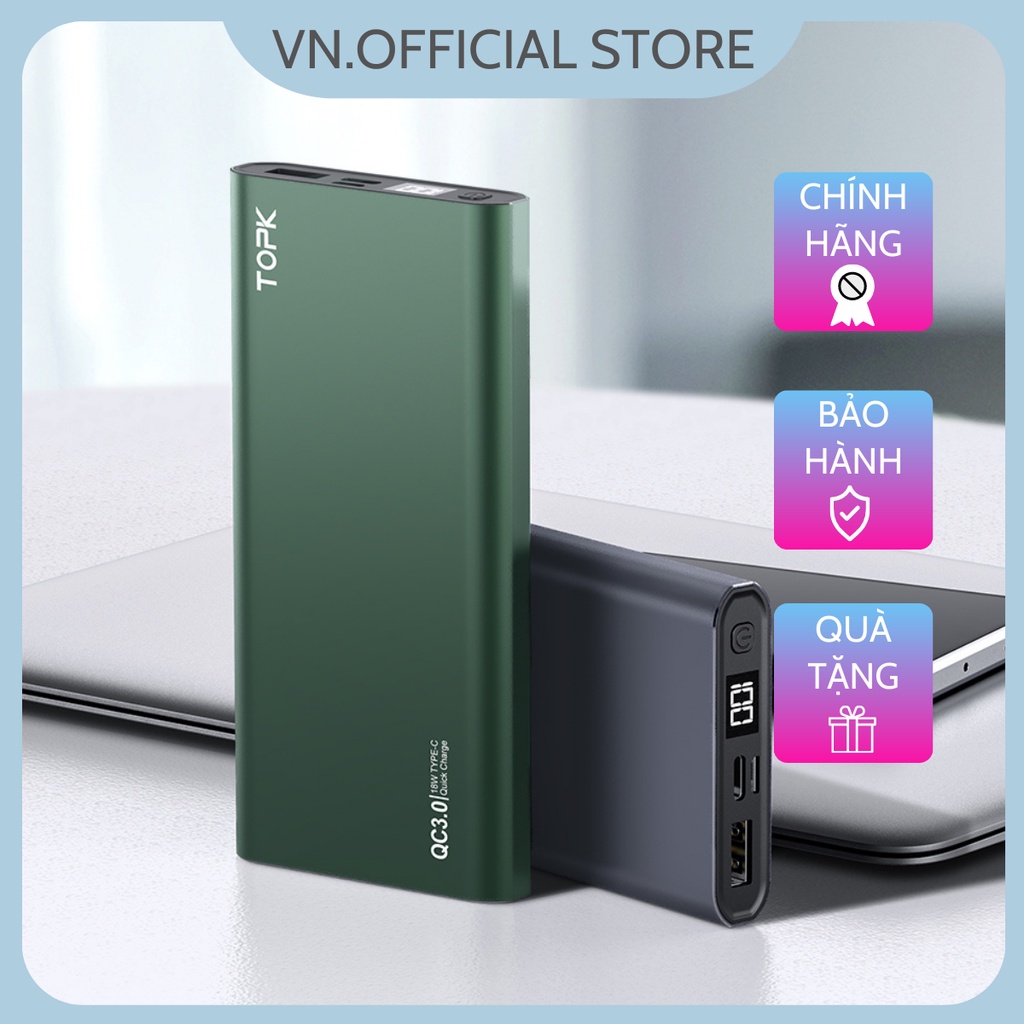 Sạc dự phòng Topk 10000mah - 18w - Sạc ra,vào qua cổng type-C