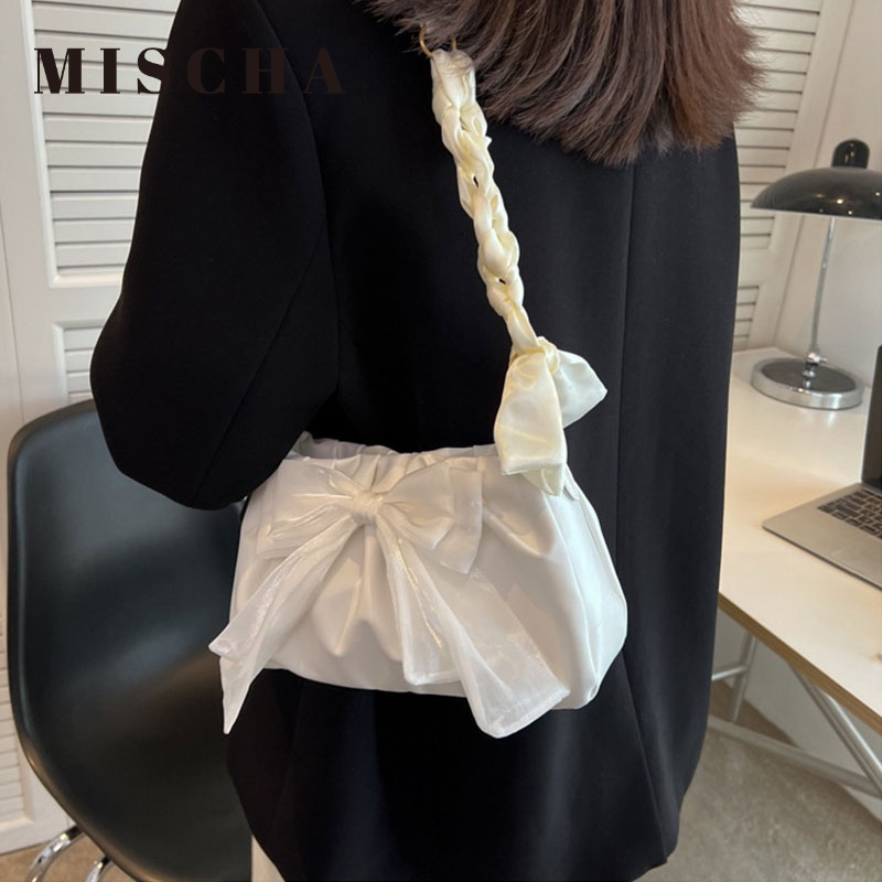 MISCHA Túi Đeo Chéo Vai Bằng Da PU Màu Trơn Thời Trang Hàn Quốc