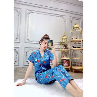 Đồ Bộ Pizama Tay Ngắn Quần Dài Lụa Gấm