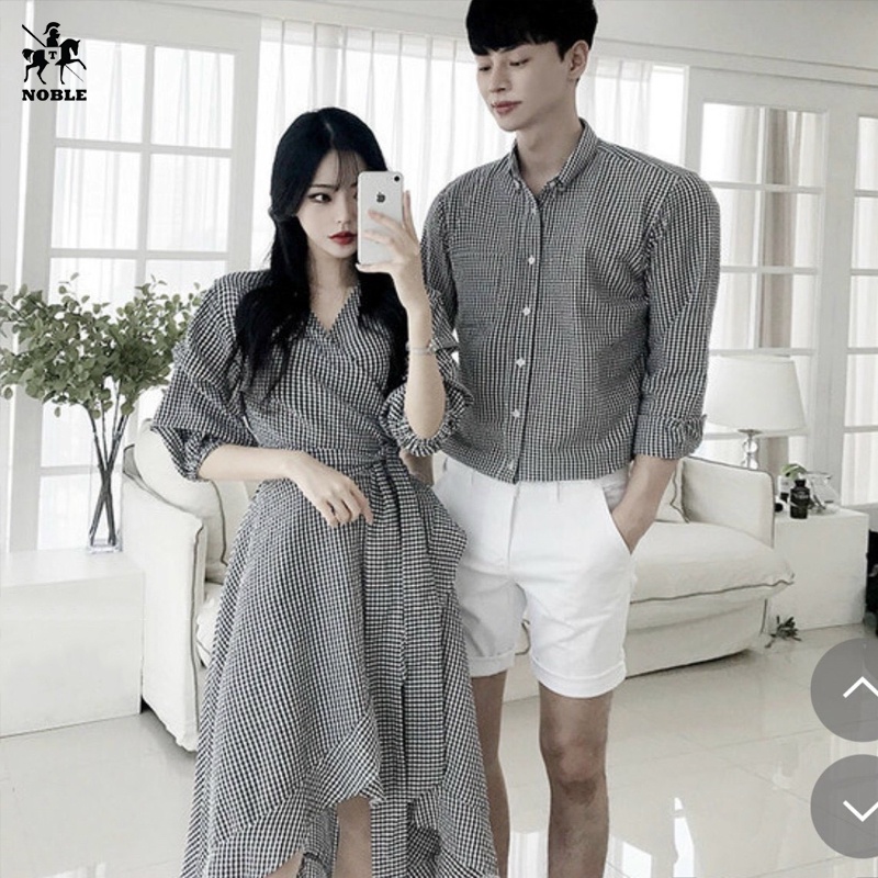 [Freeship] Set đồ đôi áo sơ mi nam-đầm nữ thiết kế dễ thương thời trang Noble TN90 (Kèm ảnh thật)