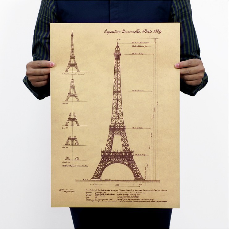 Poster hình tháp Eiffel phong cách retro