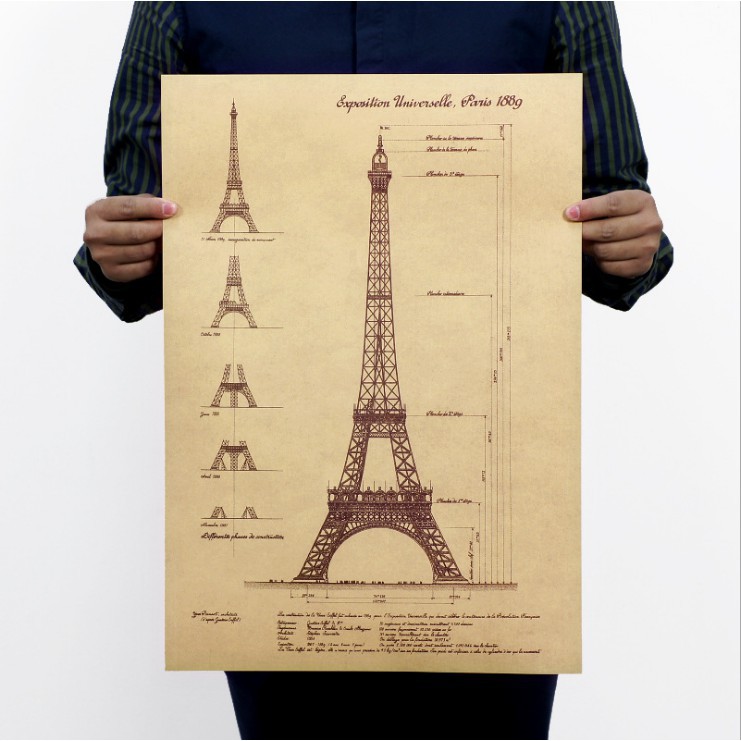 Poster hình tháp Eiffel phong cách retro