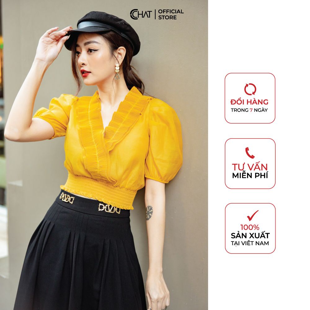 Áo phối bèo dập ly cổ V CCHAT