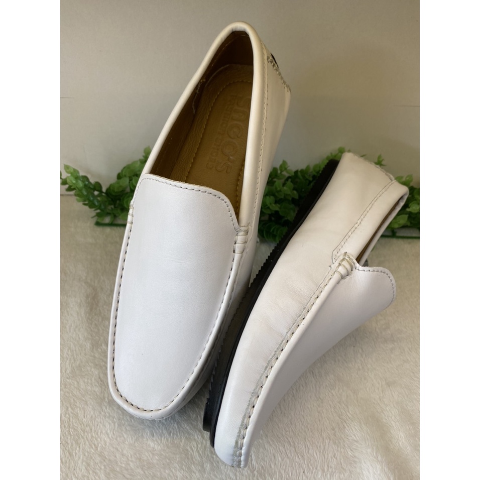 Giày Mọi Trắng Nam Da Bò Thật-Giày Lười Da Trắng Cao Cấp  -MT19 Giày SAGO’S tặng 1 vớ BH 12 tháng