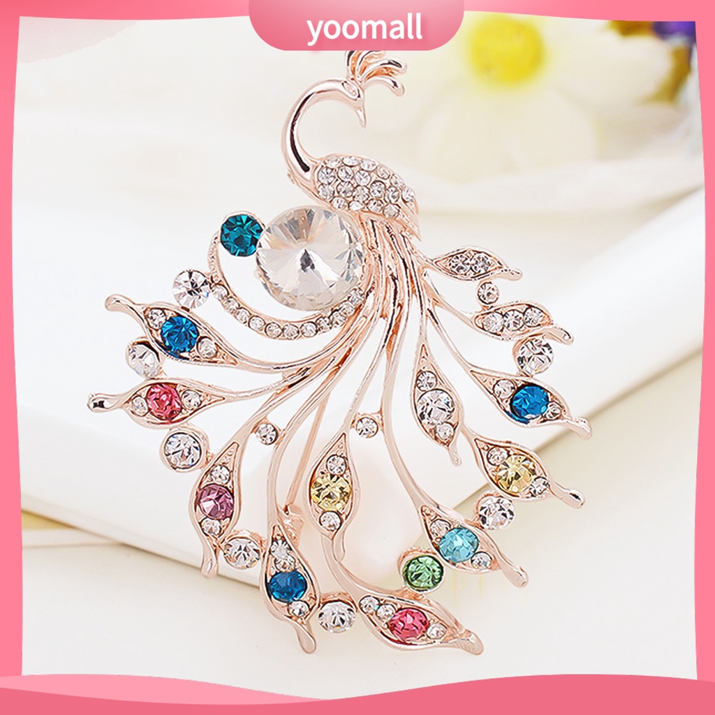 Ghim cài áo hình chim công dát kim cương giả sáng tạo thanh lịch cho nữ