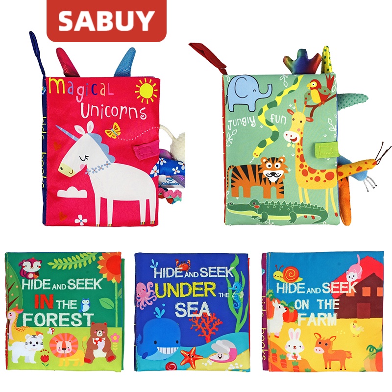 SABUY Kids Sách vải Bé học sớm Sách tương tác Ẩn và Tìm Sách xé đuôi