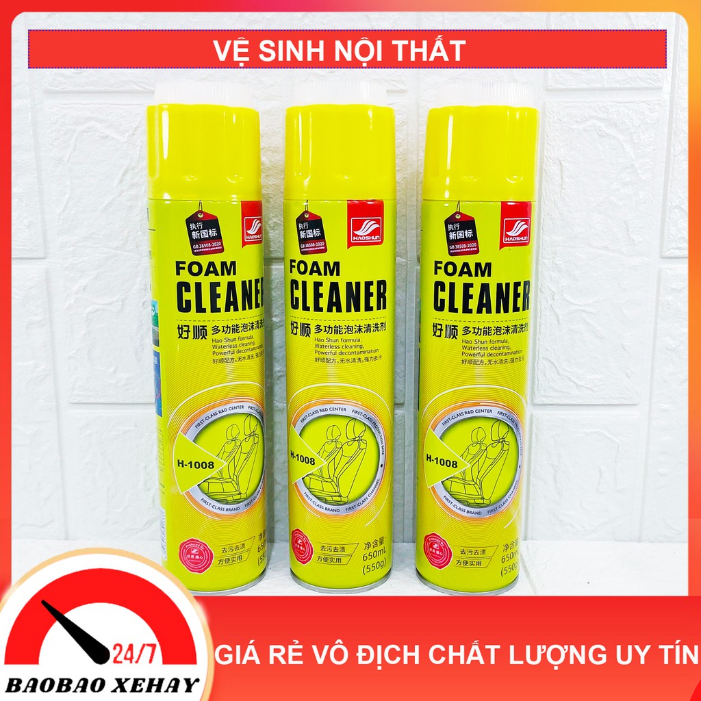 [ SIÊU SẠCH] Chai Xịt Vệ Sinh Nội Thất Ô Tô, Dung Dịch Làm Sạch Ghế Da, SOFA, Nhựa Nhám - HAOSHUN FOAM CLEAN - BAOBAO