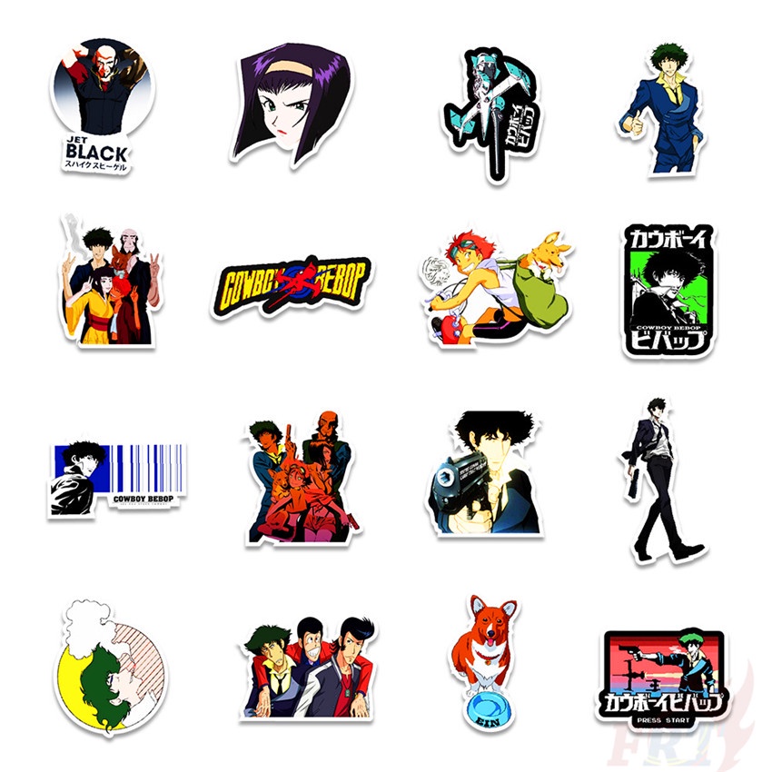 Bộ 50 Miếng Dán Họa Tiết Hoạt Hình Cowboy Bebop Series 01 Màu Đen Chống Thấm Nước Diy