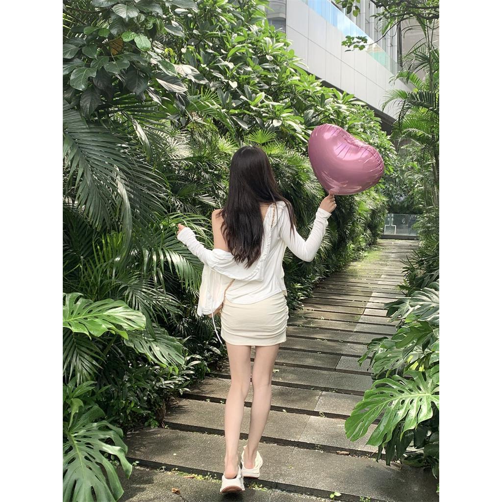 Áo Khoác Mỏng Chống Nắng / Đầm Hai Dây Dáng Ôm Viền Cong Thời Trang 62922