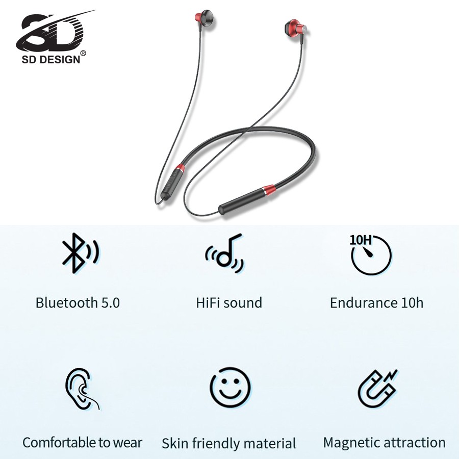 Tai nghe Bluetooth SD PH 18 FREE SHIP Bảo hành 1 năm, tai nghe Bluetooth quàng cổ + Tặng kèm dây sạc