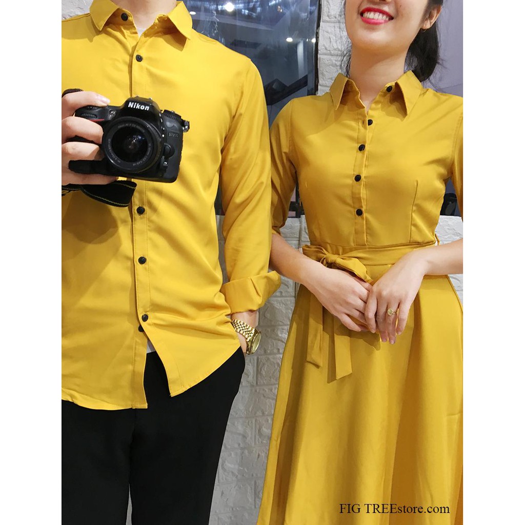 Set Sơ Mi Váy Đôi FIGTREE Màu Vàng Sang Chảnh