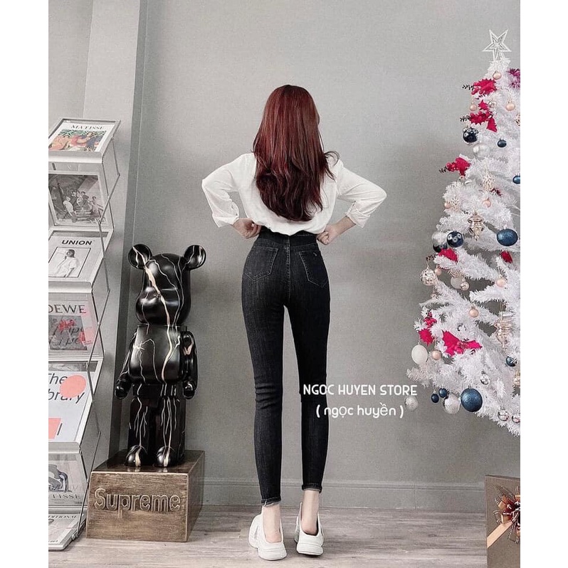 [Mã FAMARAL1 giảm 10K đơn 50K] Quần jeans đen khói cạp cao mã 018 (kèm ảnh thật,video)