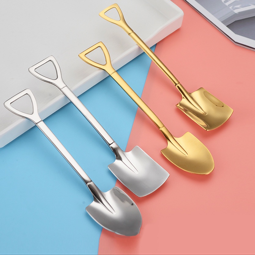Thìa Ăn Mạ Vàng/ Bạc Hình Xẻng - Muỗng Xúc Kem Thiết Kế Sáng Tạo Molangshop