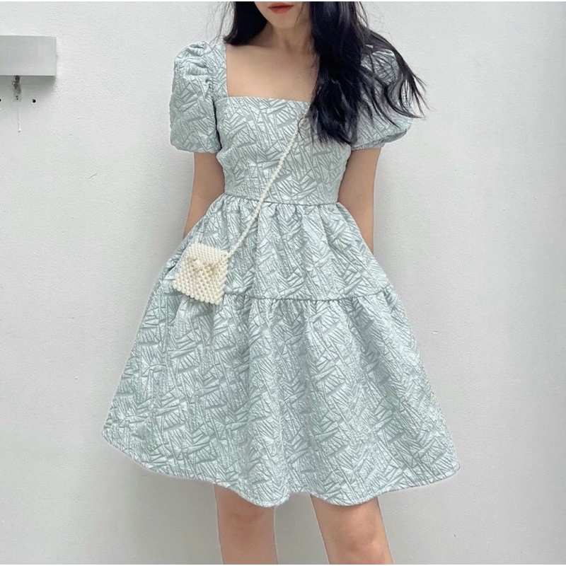 Đầm nữ hotgirl siêu xinh,váy cutout lưng cổ u tay phồng phong cách tiểu thư chanh sả