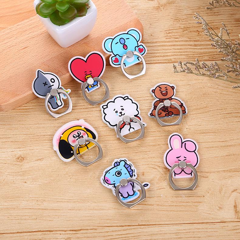 New BT21 Cartoon Character Chimmy Cooky RJ Cute Animals Phone Ring Holder Desktop Phone Bracket Dây điện thoại di động