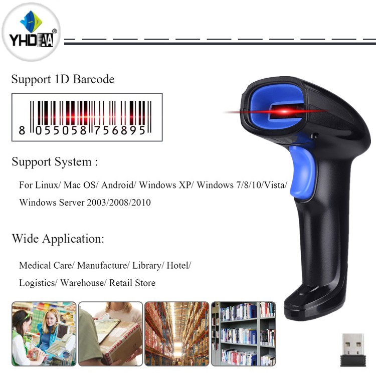 Máy quét mã vạch Laser YHD 1100LW 1D đầu đọc Barcode 1D không dây kết nối Máy tính - Bảo hành 12 tháng