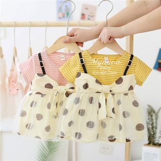 Váy sọc yếm chấm bi cho bé gái