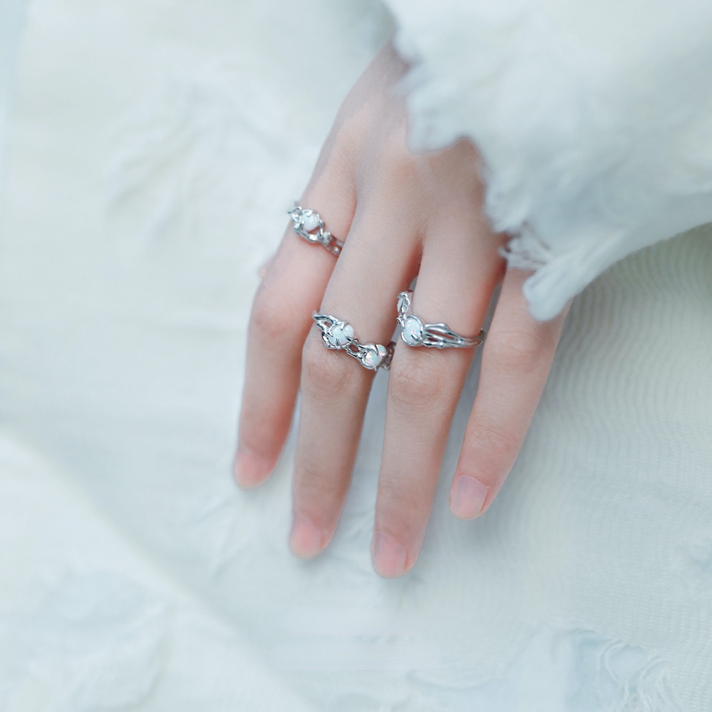 Bộ Nhẫn Đá opal Phong Cách Hàn Quốc Có Thể Điều Chỉnh Kích Cỡ