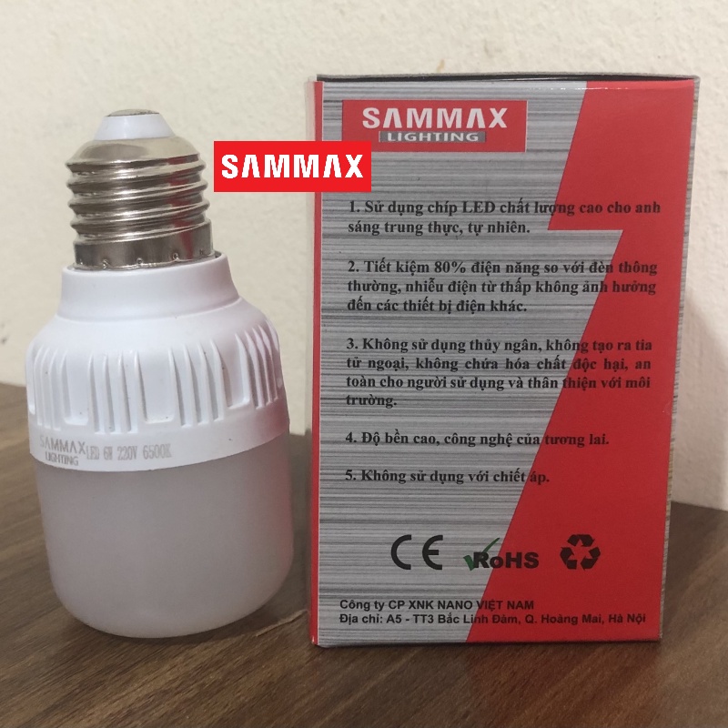 Bóng đèn led trụ tròn Sammax công suất 6W, 12W, 15W, 20W, 30W, 40W, 65W không chói mắt, tiết kiệm 80% điện năng