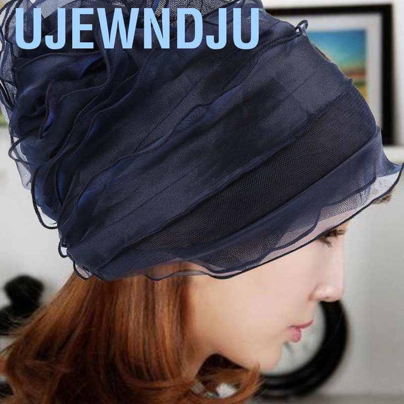 Ujewndju Muslim Women Turban  Navy Blue Color Soft Multi Layer Female Headwear Scarf for Woman Headwraps Customs Decoration