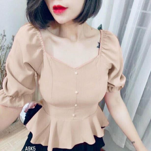 Áo nhún v khuy tay bồng bo chun hot hit