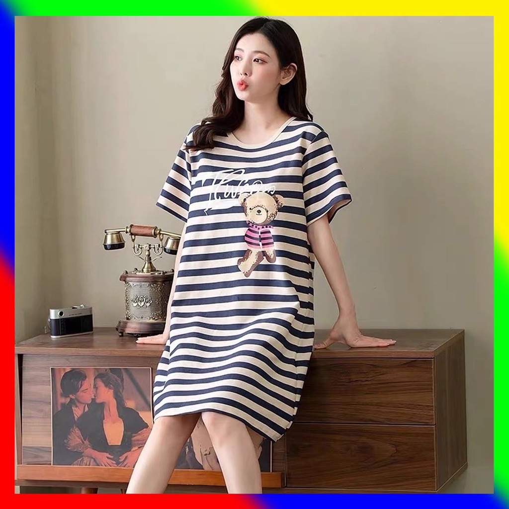 Đầm ngủ - Váy mặc nhà -chất liệu cotton-mềm- mát -mịn (váy xuông cổ tròn )