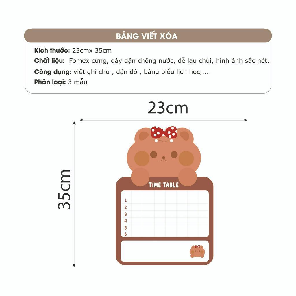 Bảng Thời gian biểu dễ thương thông minh viết xóa được KÈM MÓC TREO TƯỜNG thương hiệu Lá Tre Shop