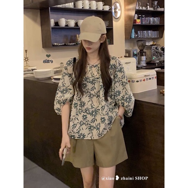 Set  Áo sơ mi nữ mùa hè 2022 phong cách Pháp phom rộng và quần short kaki QC2562022105