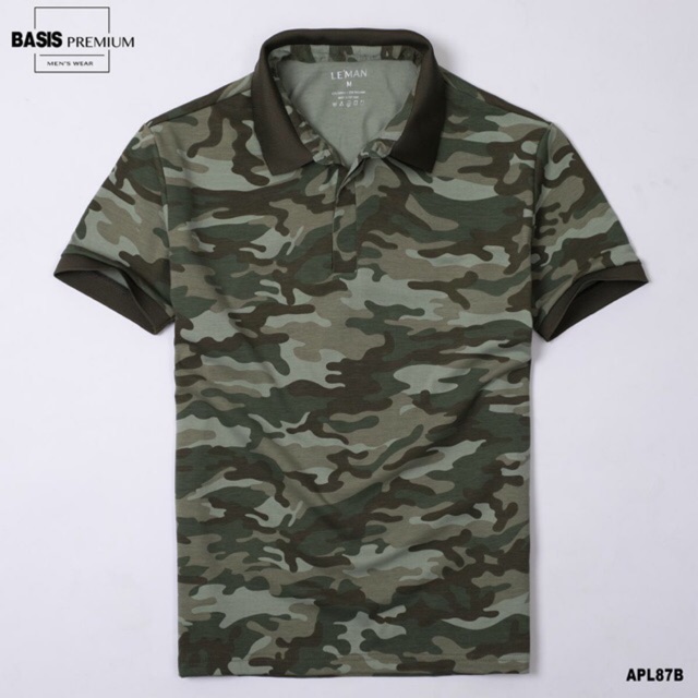 Áo polo nam camo rằn ri màu xanh rêu và xám lính cực chất Basis APL87 Cực Đẹp . .
