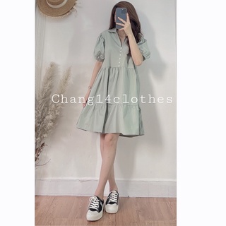 Váy babydoll cổ thường tay ngắn bồng màu hàn quốc cực dễ thương