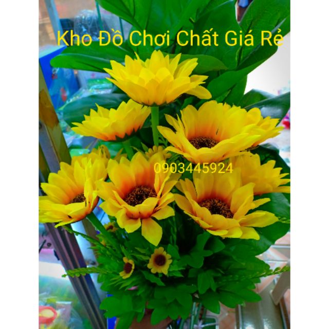 Cụm Hướng Dương 9 bông kèm điểm - Hoa giả