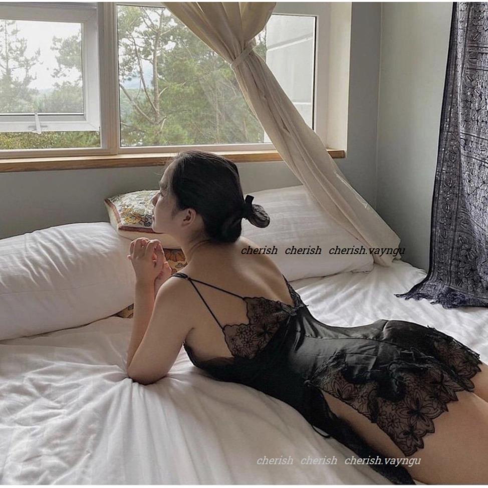 Váy ngủ hai dây lụa satin sexy cao cấp Đầm mặc nhà gợi cảm quyến rũ Mã 08